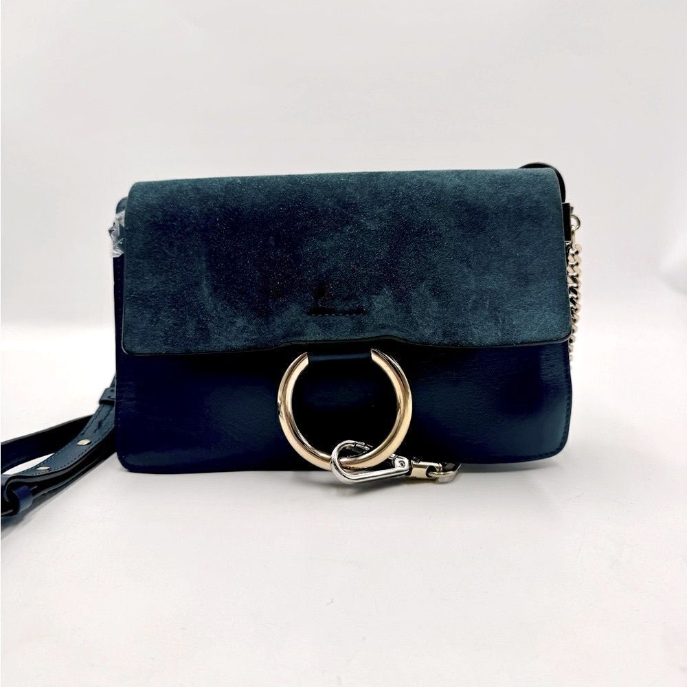 Auth Chloe Majolica Blue Leather Suede Small Faye Crossbody Bag Preloved Purse